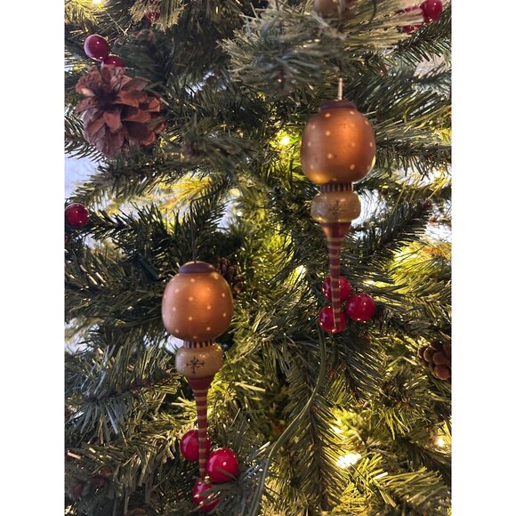 Williraye Studio Wooden Christmas Ornaments Set Of 2 Gold & Red Striped Design 5 - Picture 2 of 5